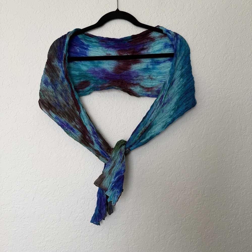 Lady Crow 100% Silk Scarf Hand Dyed Art to Wear Lagenlook Artsy Museum Tie Dye